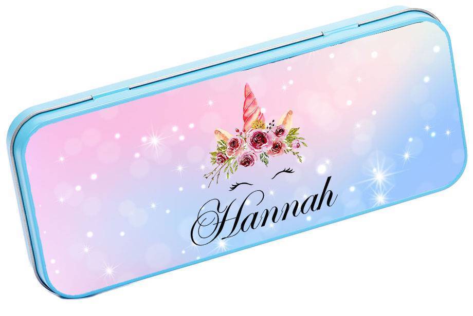 Personalised Any Name Unicorn Pencil Case Tin Children School Kids Stationary 31