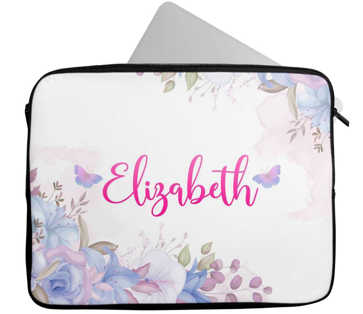 Personalised Any Name Floral Design Laptop Case Sleeve Tablet Bag 54