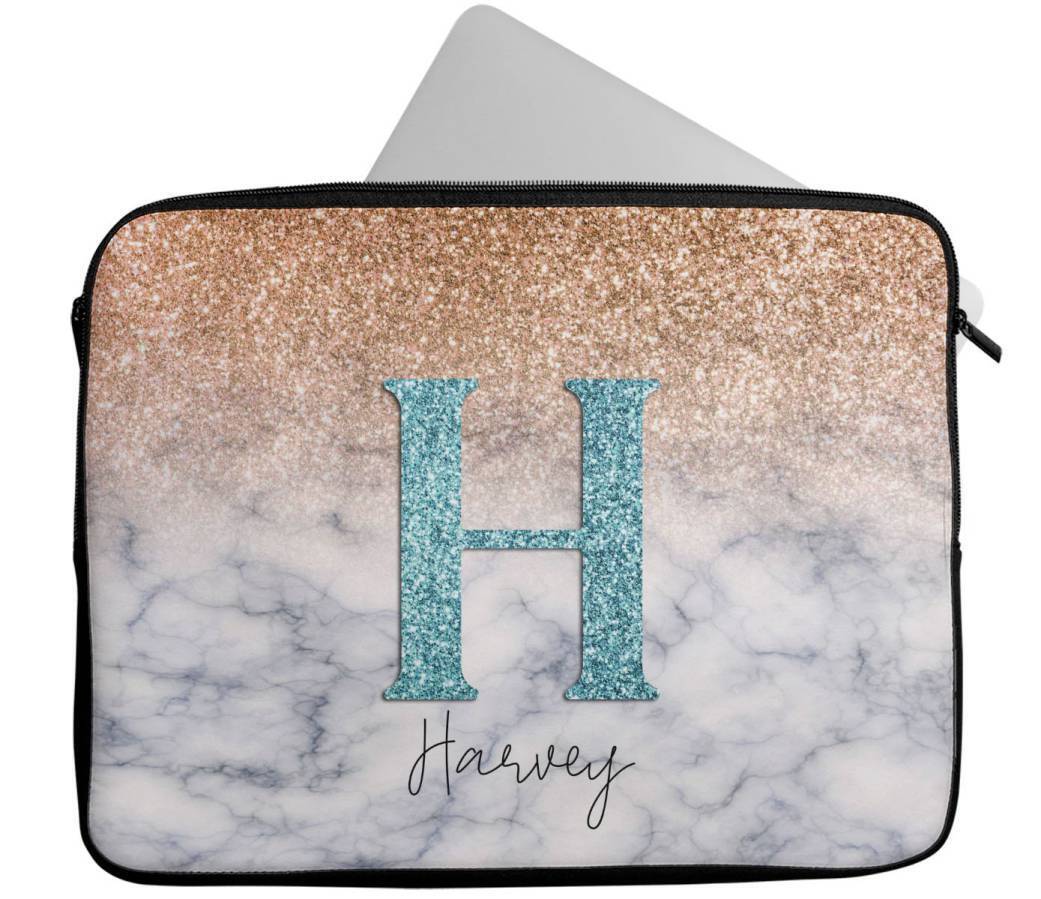 Personalised Any Name Marble Glitter Design Laptop Case Sleeve Tablet Bag 91