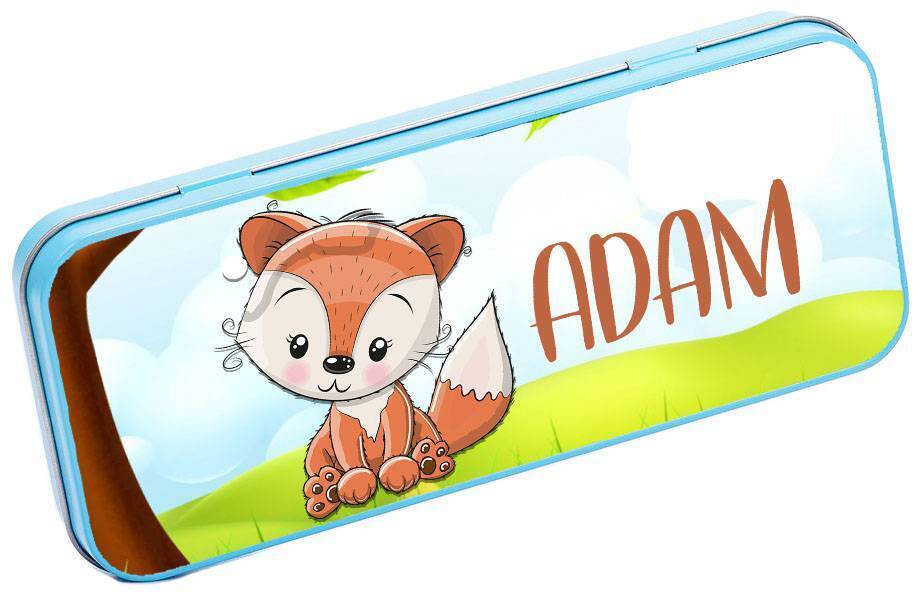 Personalised Any Name Animal Pencil Case Tin Children School Kids Stationary 16