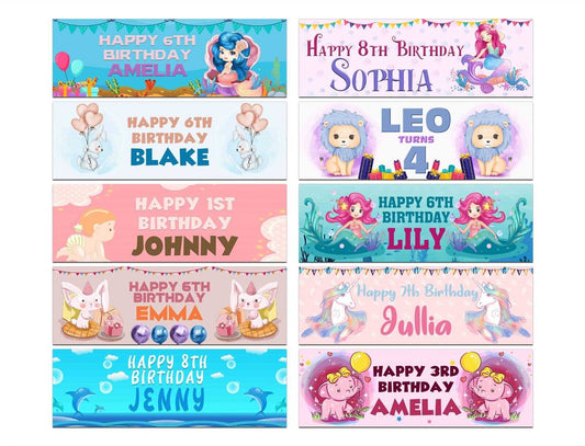 Personalised Birthday Banners Generic Design Children Kids Party Decoration 44