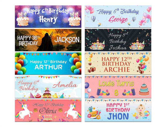 Personalised Birthday Banners Generic Design Children Kids Party Decoration 151