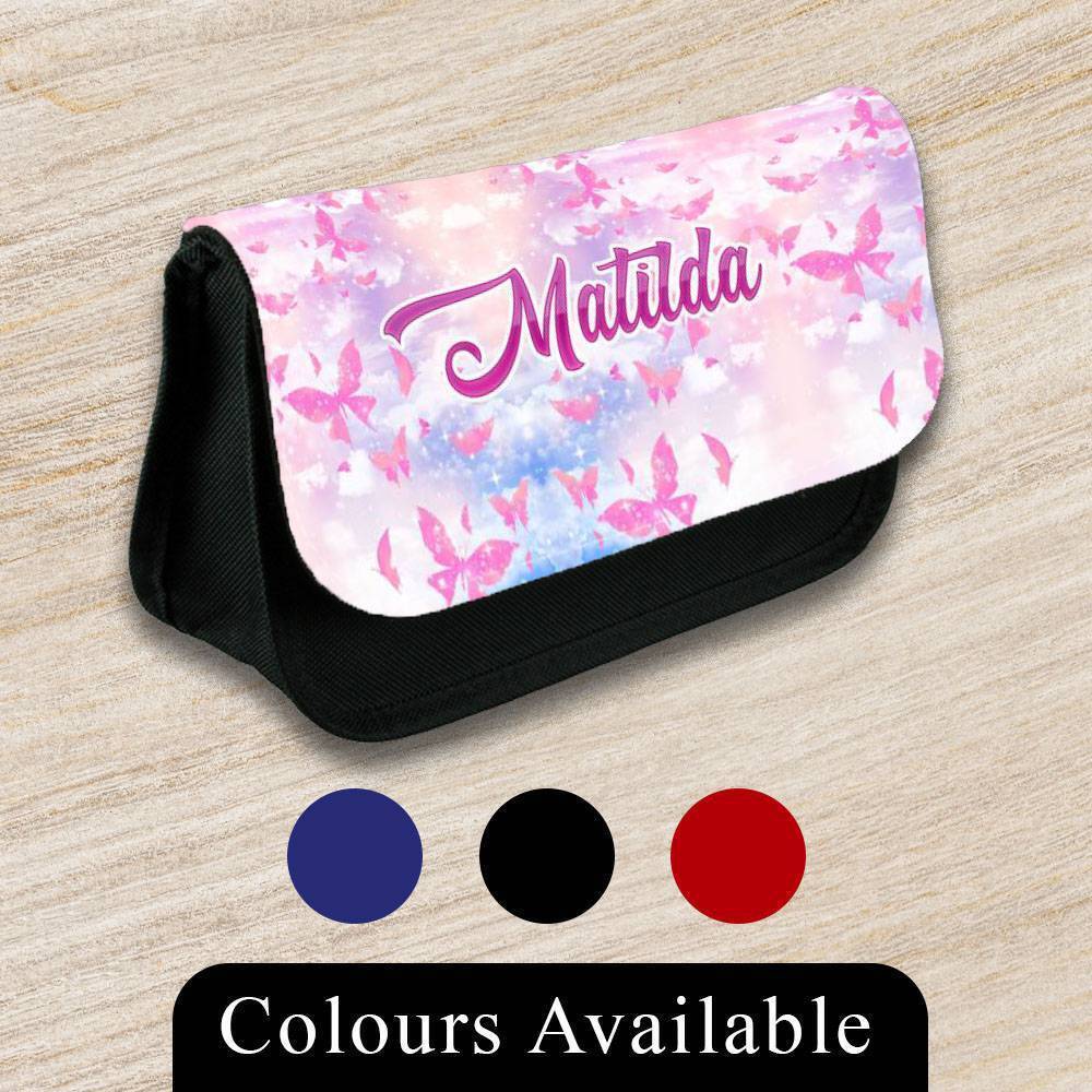 Personalised Pencil Case Butterfly Girls Boys Stationary Kids School Bag 9