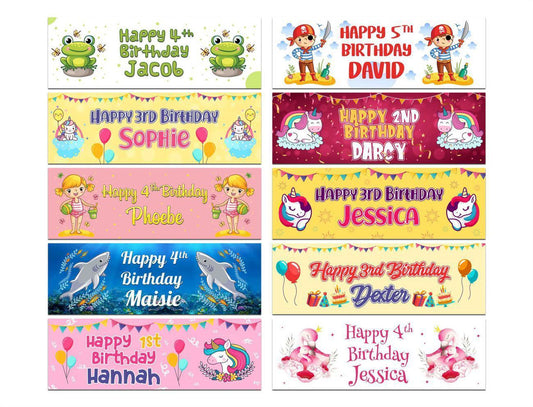 Personalised Birthday Banners Generic Design Children Kids Party Decoration 164
