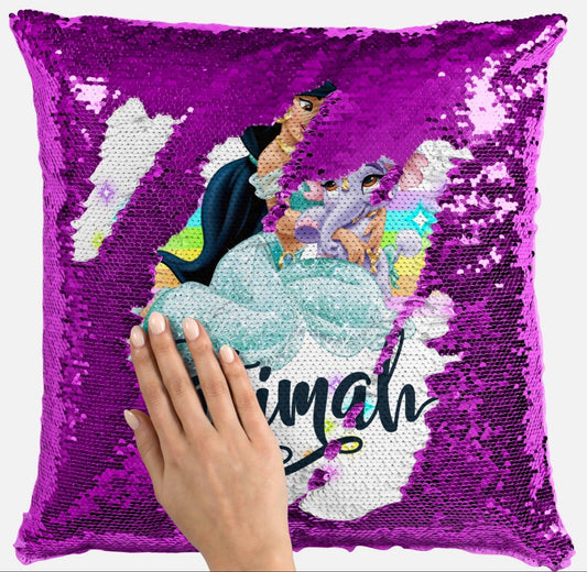 Personalised Jasmine Any Name Magic Reveal Sequin Cushion Cover Gift Pink