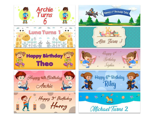 Personalised Birthday Banners Generic Design Children Kids Party Decoration 140