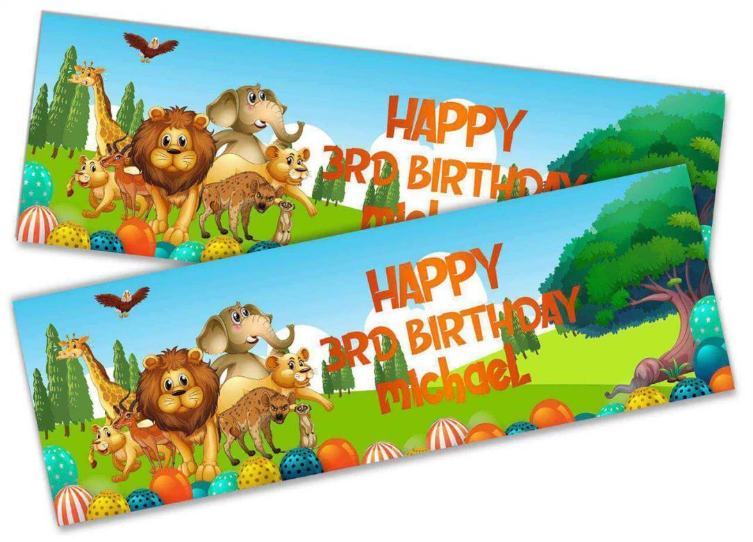 Personalised Birthday Banners Jungle Design Children Kids Party Decoration 81