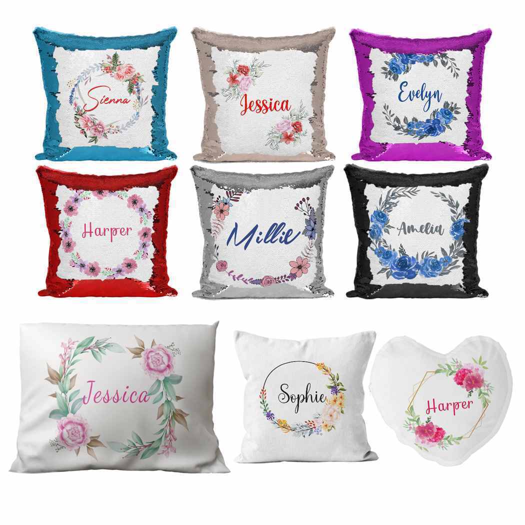 Personalised Cushion Floral Sequin Cushion Pillow Printed Birthday Gift 35