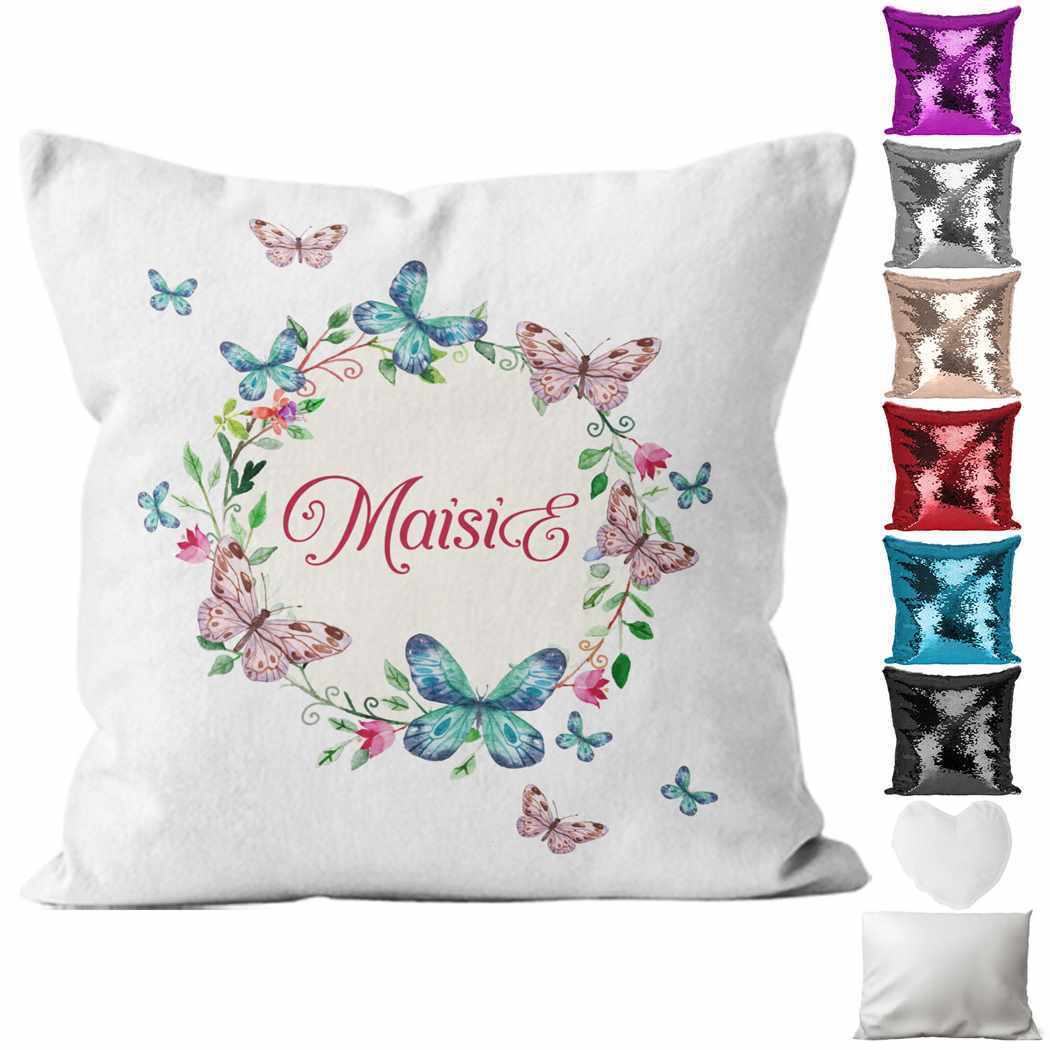 Personalised Cushion Butterfly Sequin Cushion Pillow Printed Birthday Gift 58