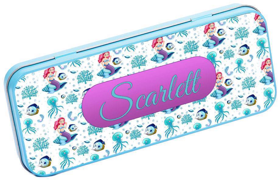 Personalised Any Name Animal Pencil Case Tin Children School Kids Stationary 19