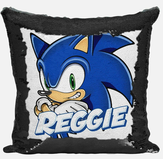 Personalised Sonic Any Name Magic Reveal Black Sequin Cushion Cover Gift 