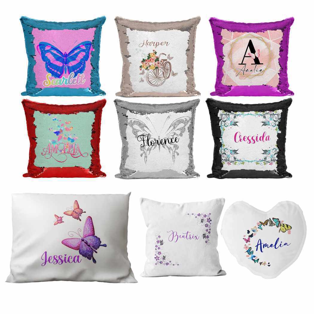 Personalised Cushion Butterfly Sequin Cushion Pillow Printed Birthday Gift 45
