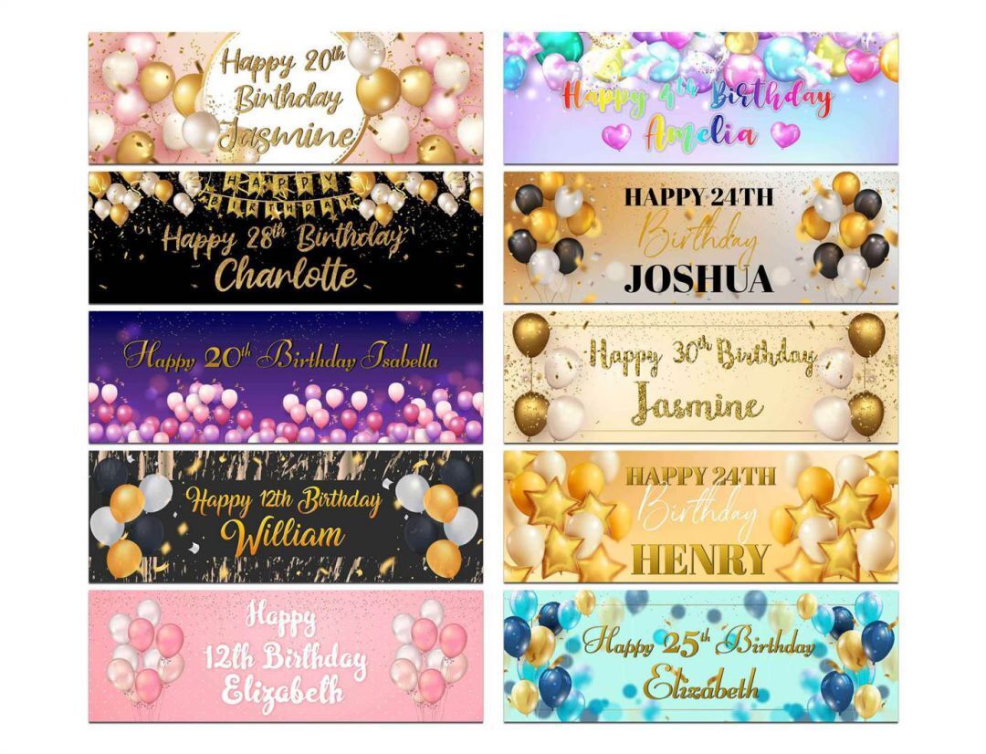 Personalised Birthday Banners Balloon Design Children Kids Party Decoration 75