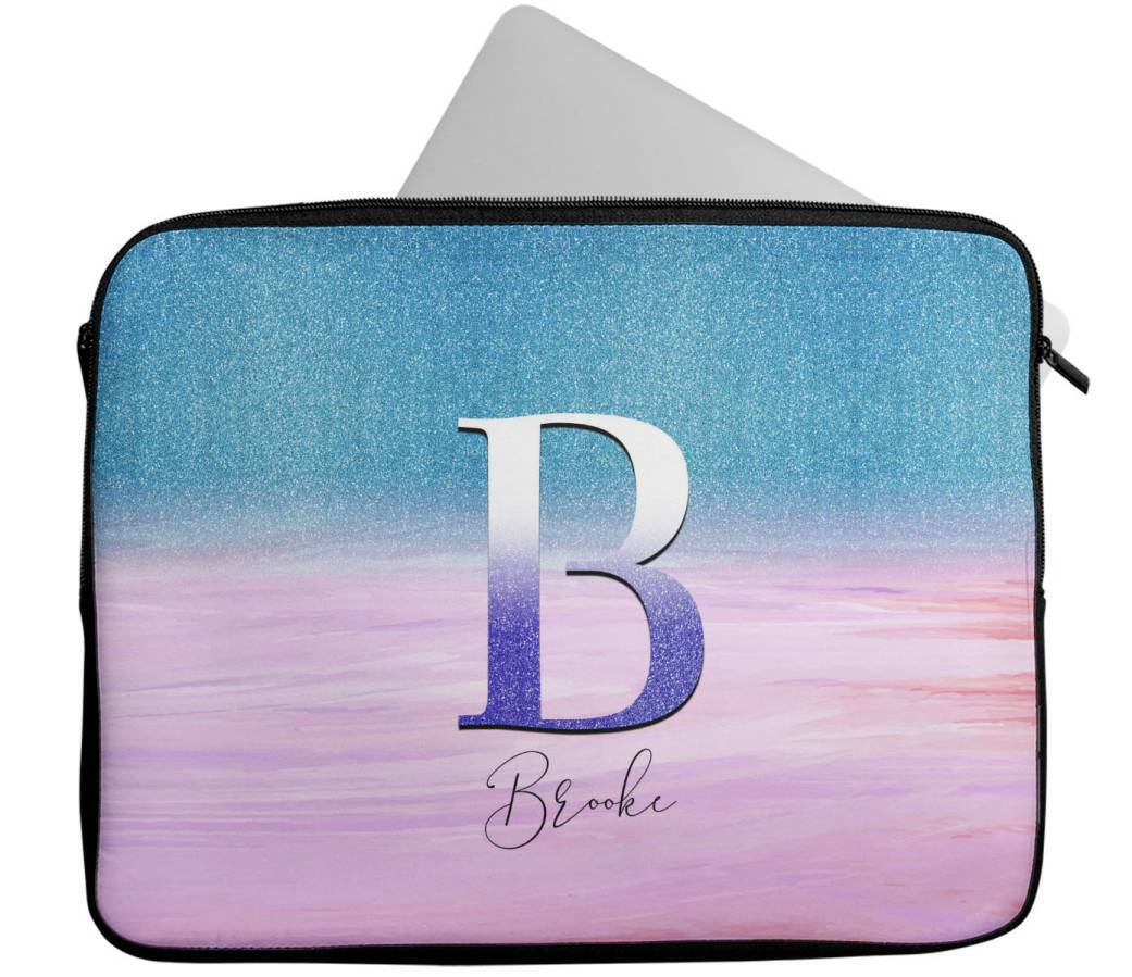 Personalised Any Name Marble Glitter Design Laptop Case Sleeve Tablet Bag 99