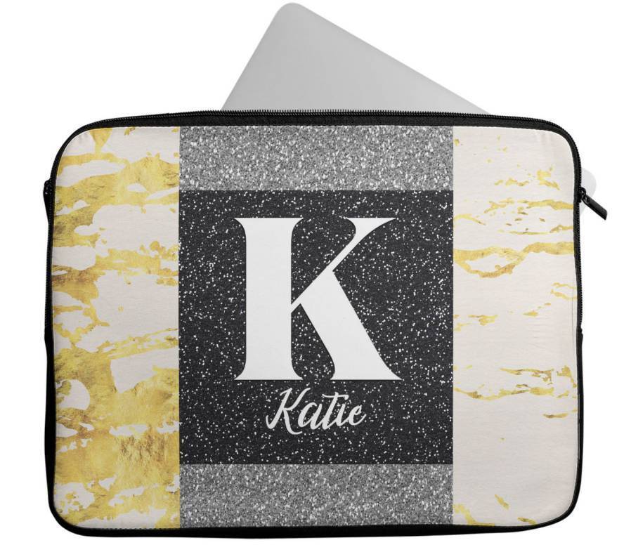 Personalised Any Name Marble Glitter Design Laptop Case Sleeve Tablet Bag 95