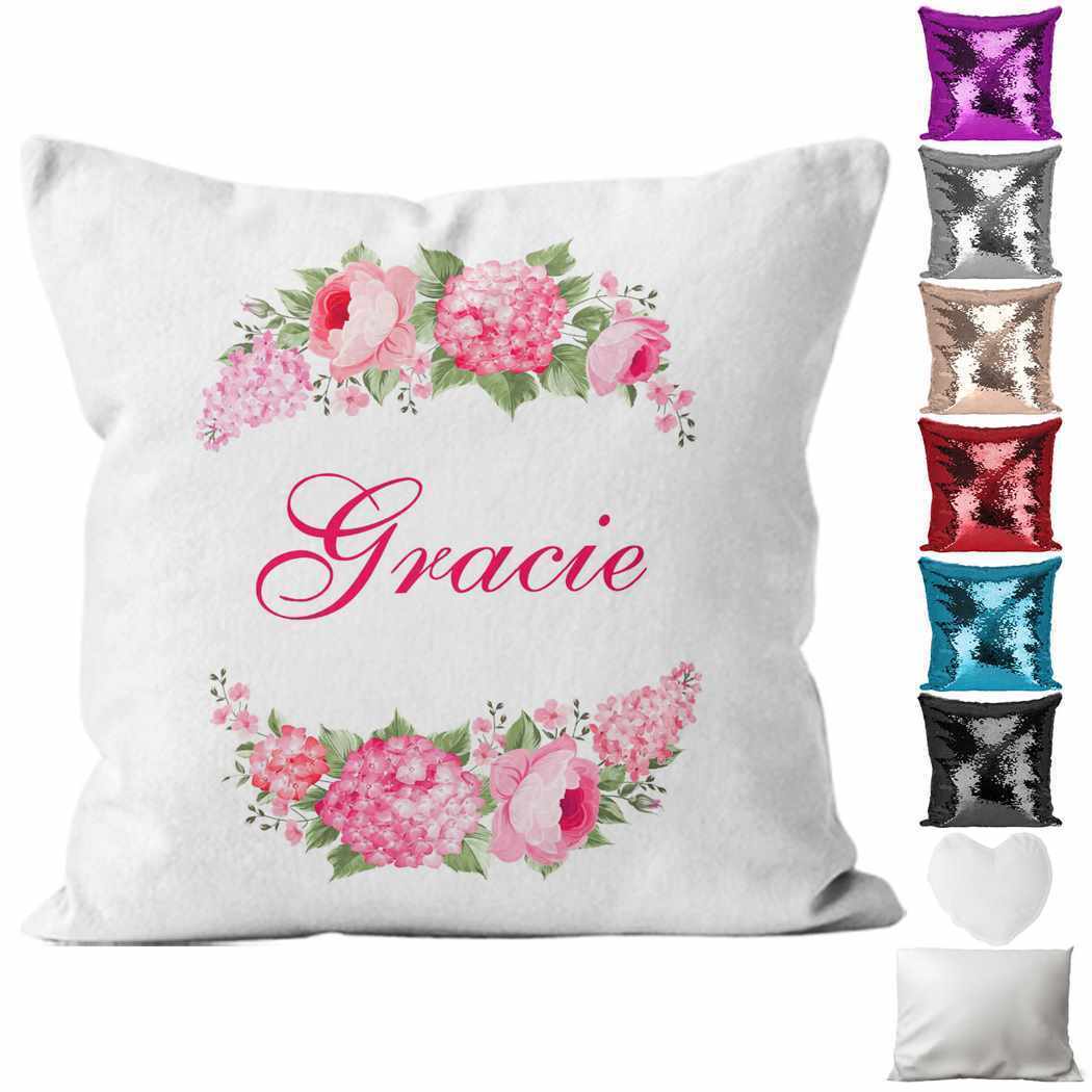 Personalised Cushion Floral Sequin Cushion Pillow Printed Birthday Gift 102