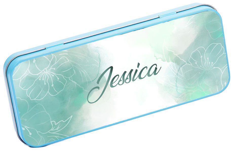 Personalised Any Name Floral Pencil Case Tin Children School Kids Stationary 13