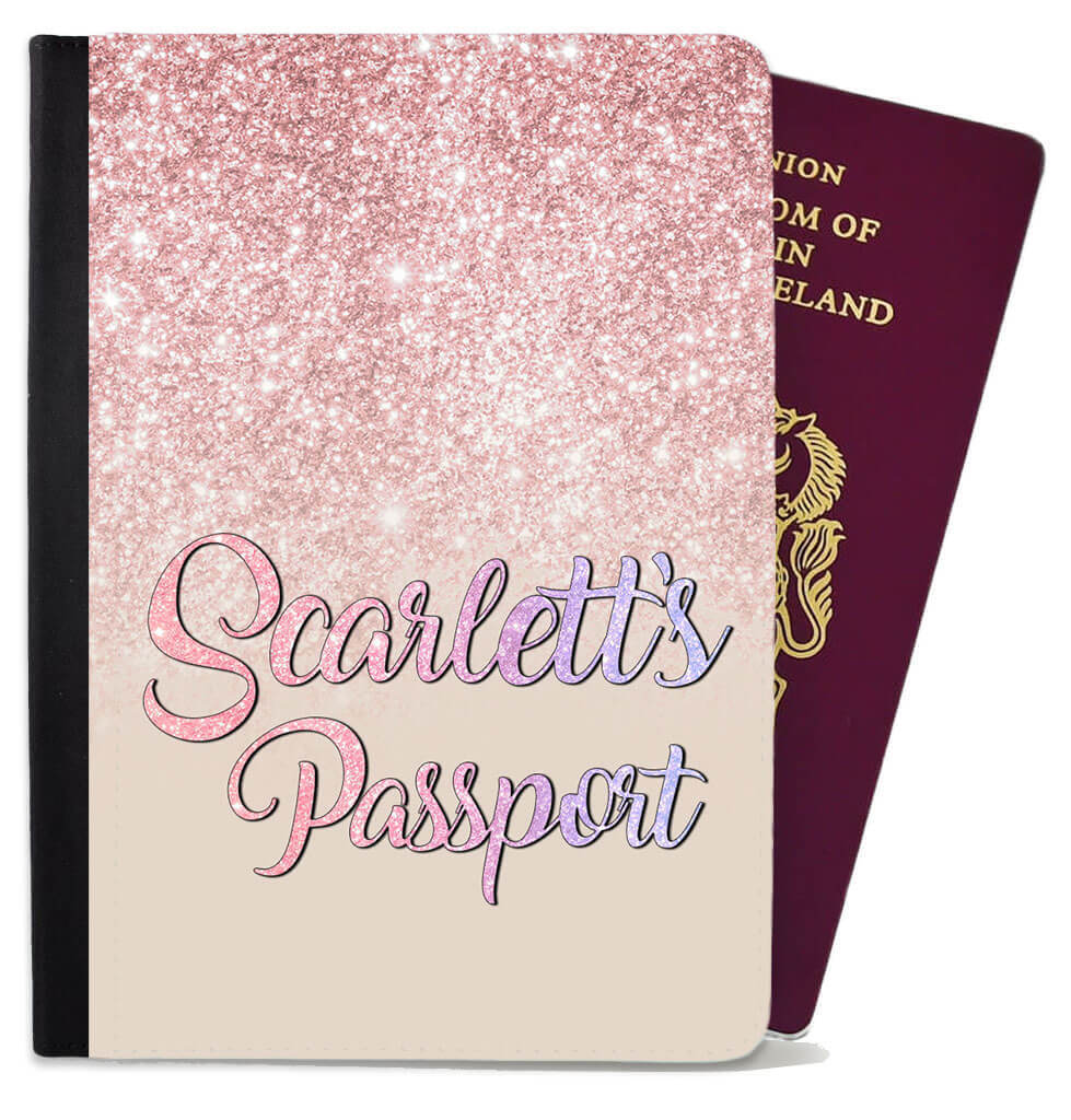 Personalised Glitter Childern Passport Cover Holder Any Name Holiday Accessory 8