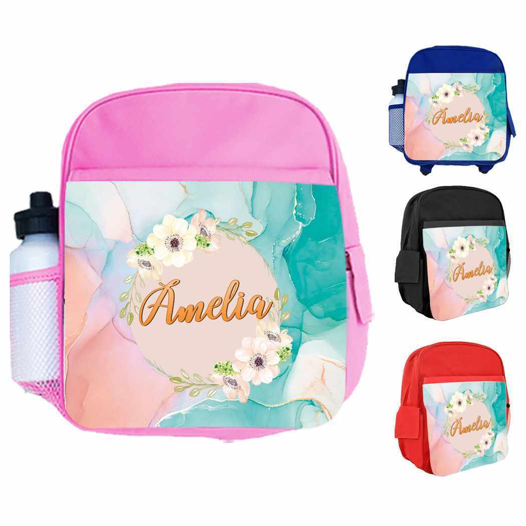 Personalised Kids Backpack Any Name Floral Design Boys Girls kid School Bag 17