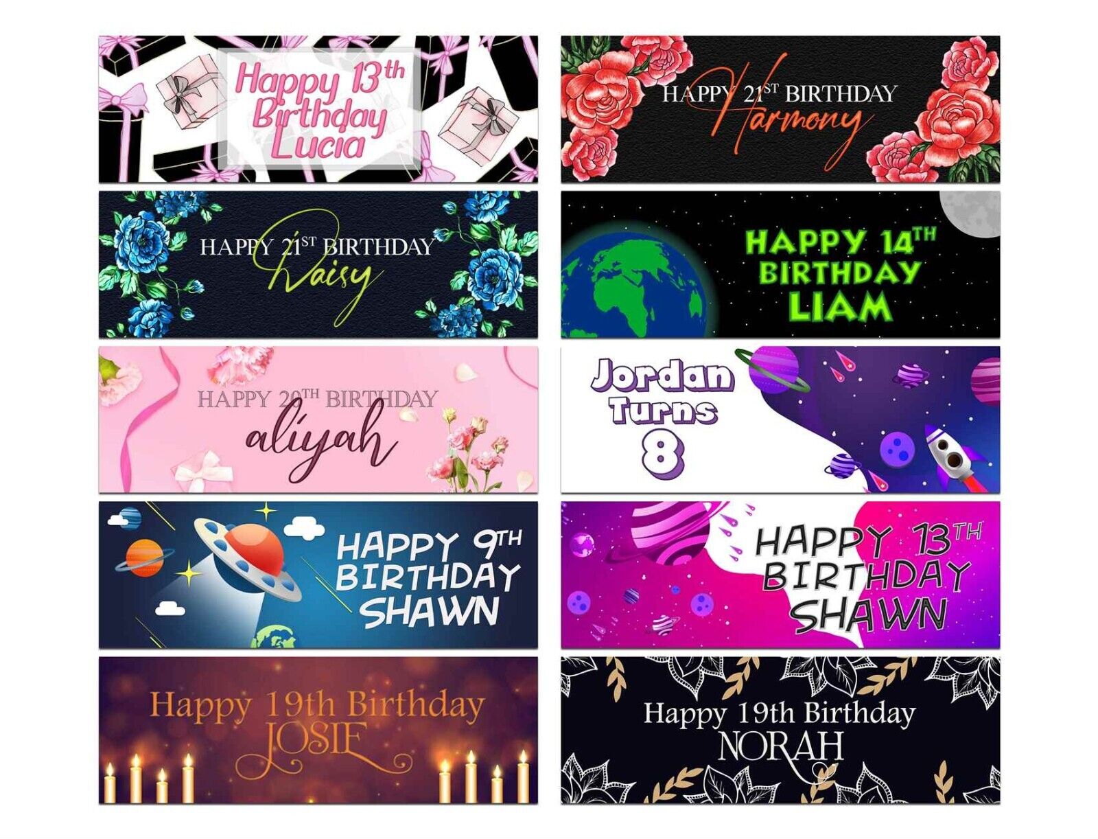 Personalised Birthday Banners Generic Design Children Kids Party Decoration 211