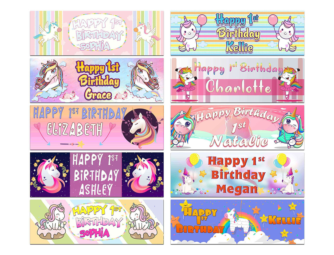 Personalised Birthday Banners Unicorn Design Children Kids Party Decoration 22