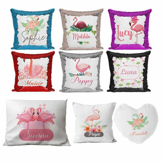 Personalised Cushion Flamingo Sequin Cushion Pillow Printed Birthday Gift 81