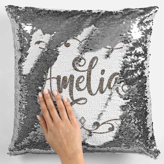 Personalised Glitter Any Name Magic Reveal Silver Sequin Cushion Cover Gift 1