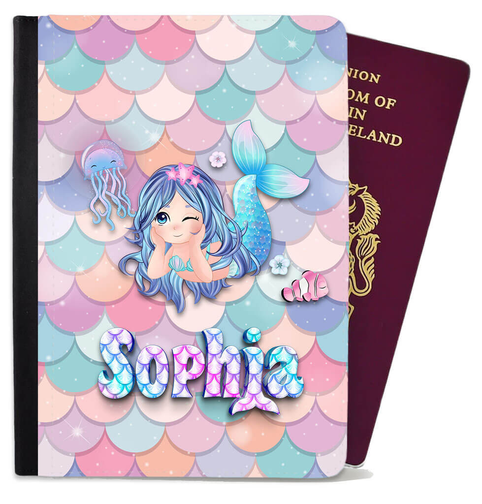 Personalised Mermaid Children Passport Cover Holder Any Name Holiday Accessory 2