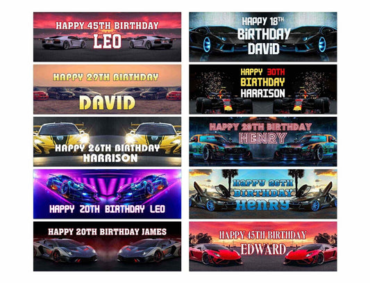 Personalised Birthday Banners Car Design Children Kids Party Decoration 90