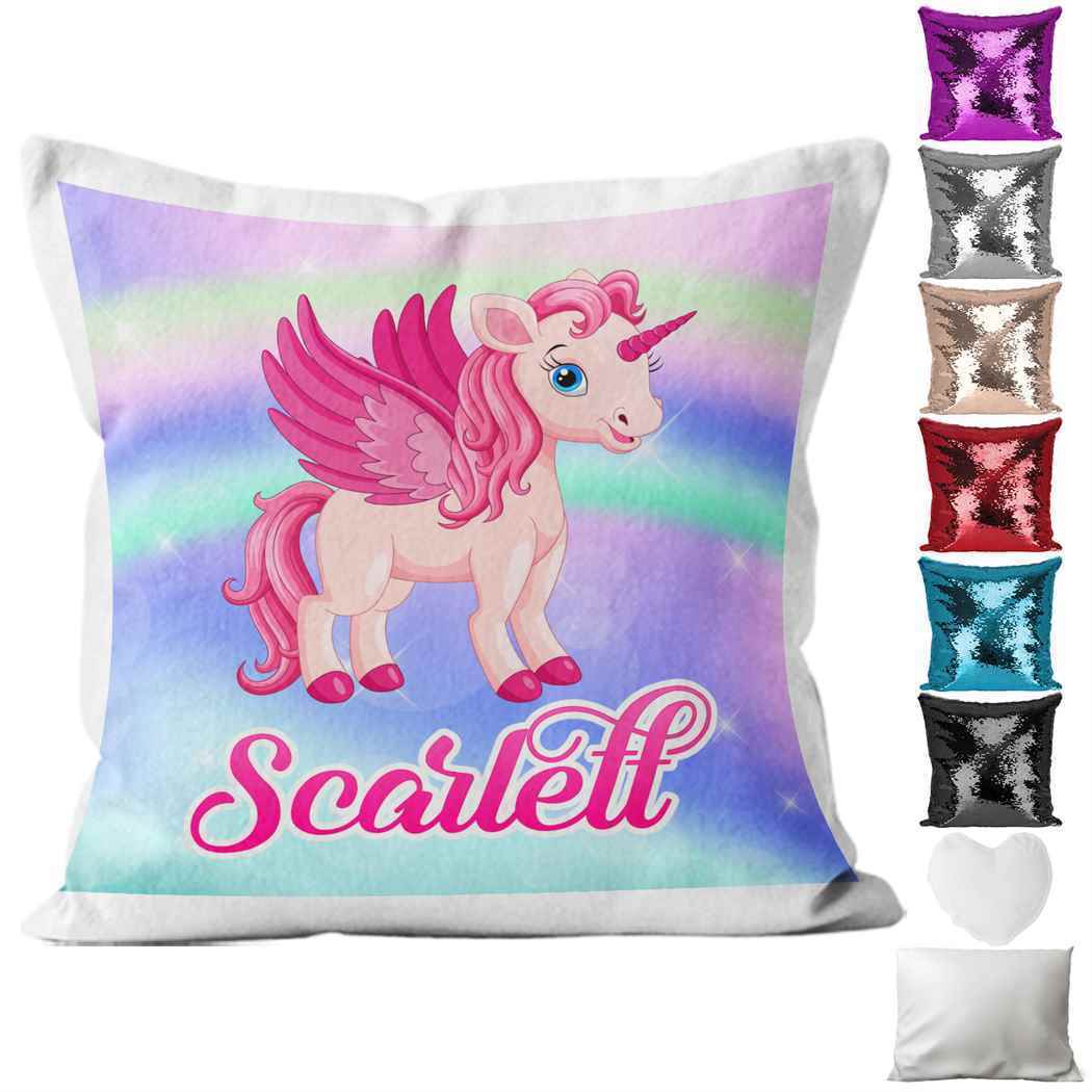 Personalised Cushion Unicorn Sequin Cushion Pillow Printed Birthday Gift 17