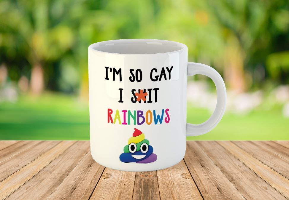 Funny Novelty Mug I'm So Gay I Poo Rainbows Joke Work Office Cup Gift