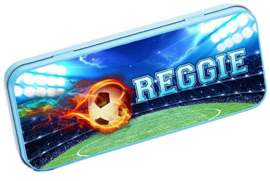 Personalised Any Name Football Pencil Case Tin Children School Kids Stationary 2