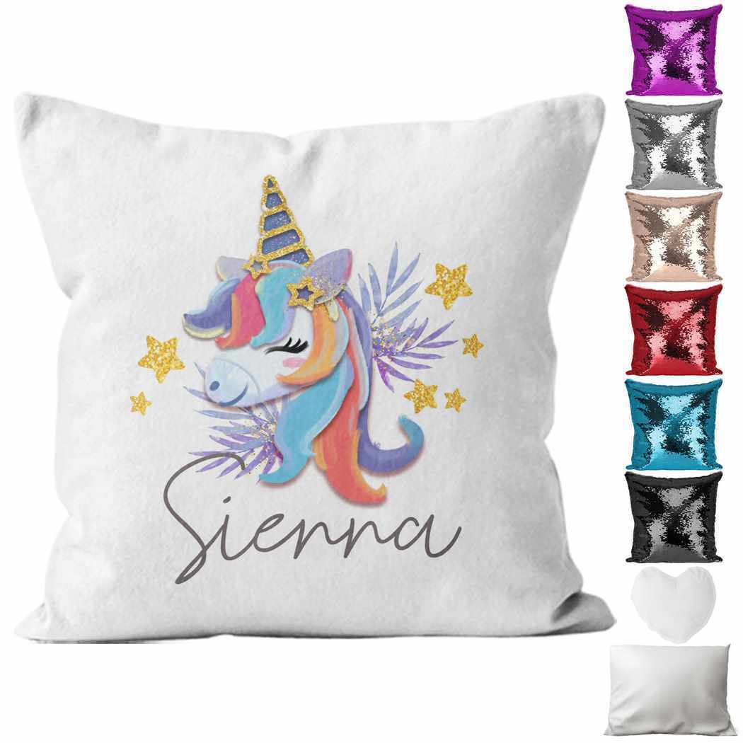 Personalised Cushion Unicorn Sequin Cushion Pillow Printed Birthday Gift 85