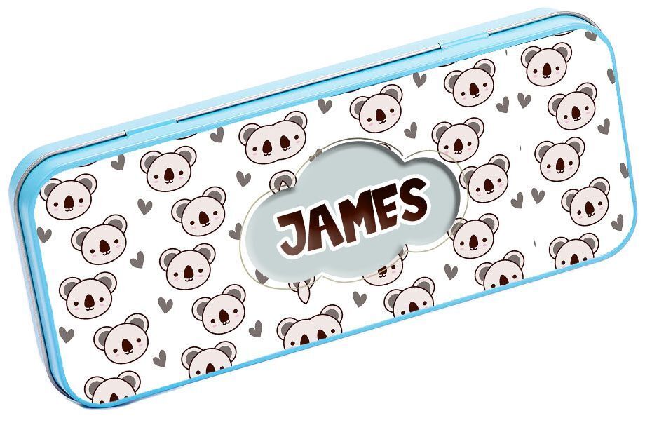 Personalised Any Name Koala Pencil Case Tin Children School Kids Stationary 12