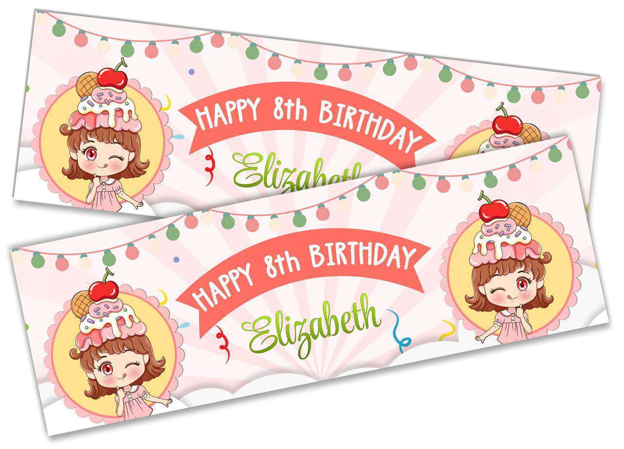 Personalised Birthday Banners Doll Design Children Kids Party Decoration 110