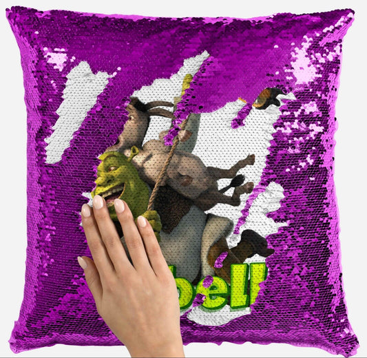 Personalised Shrek Any Name Magic Reveal Pink Sequin Cushion Cover Gift 3