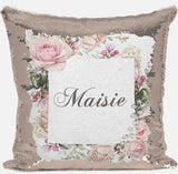 Personalised Floral Any Name Magic Reveal Gold Sequin Cushion Cover Gift 47