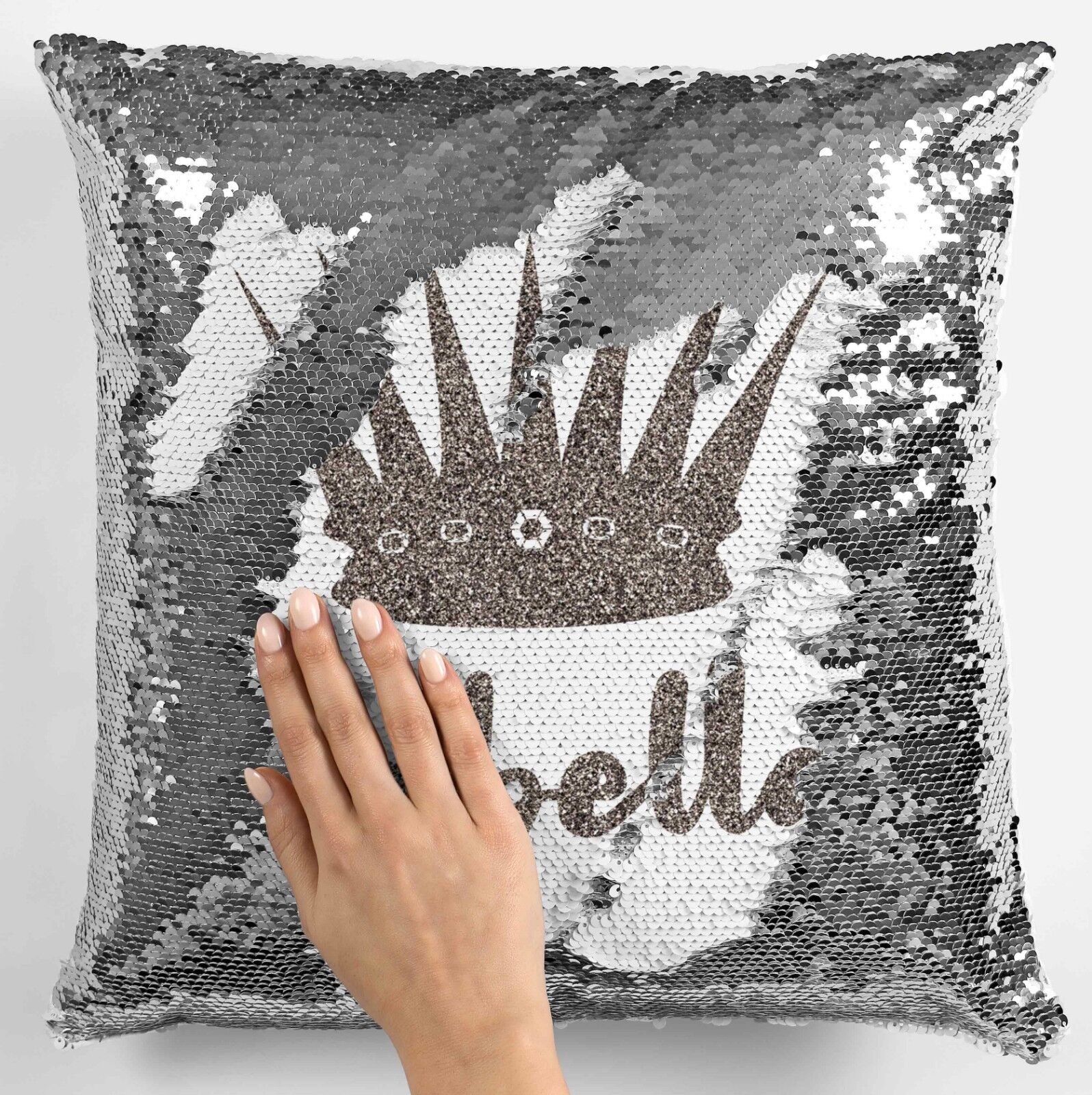 Personalised Glitter Any Name Magic Reveal Silver Sequin Cushion Cover Gift