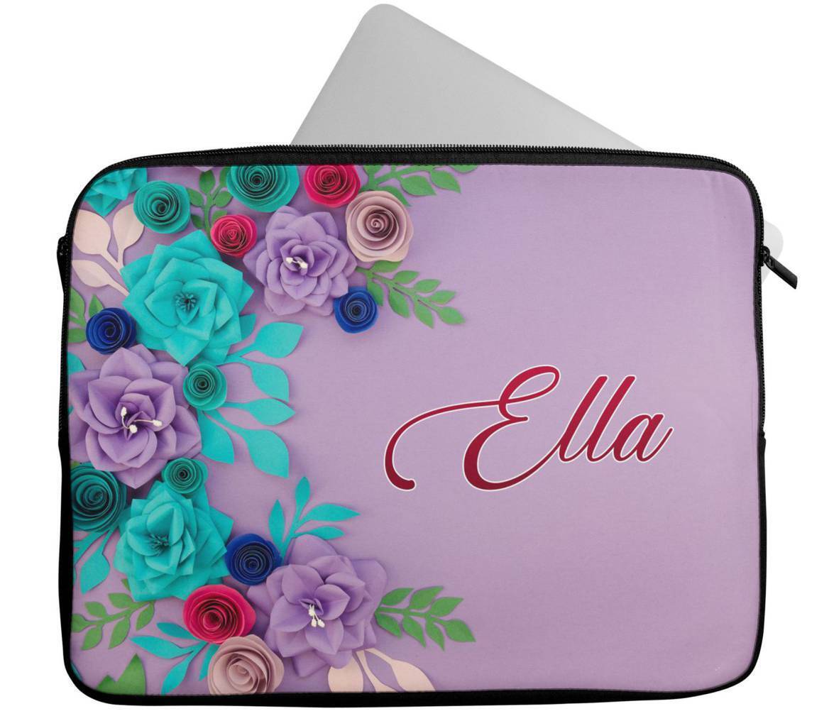 Personalised Any Name Floral Design Laptop Case Sleeve Tablet Bag 55