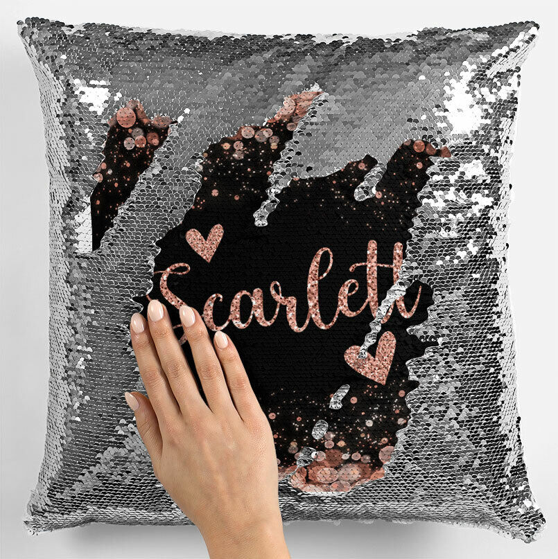 Personalised Glitter Any Name Magic Reveal Silver Sequin Cushion Cover Gift 27