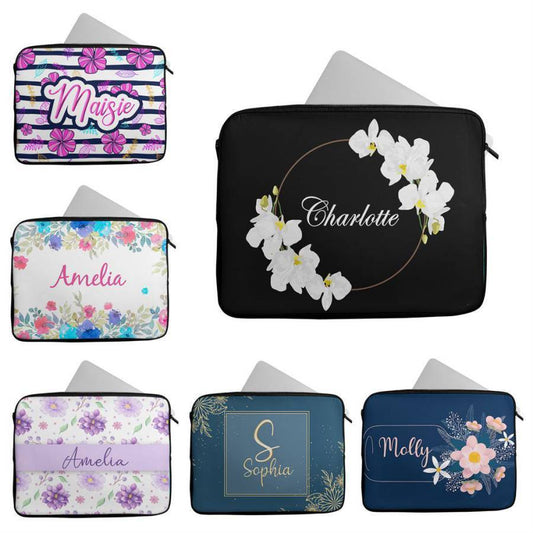 Personalised Any Name Floral Design Laptop Case Sleeve Tablet Bag 38
