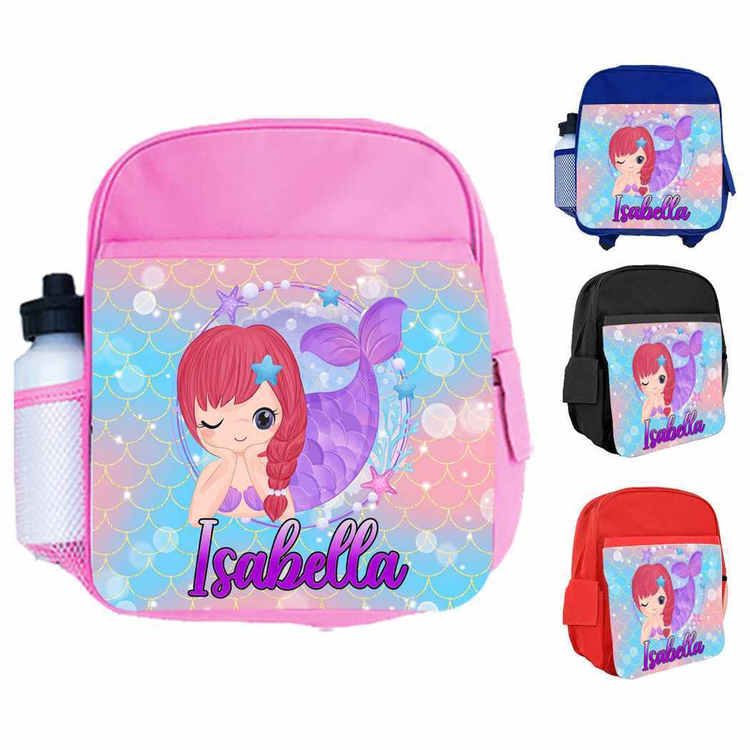 Personalised Kids Backpack Any Name Mermaid Design Boys Girls kids School Bag 16