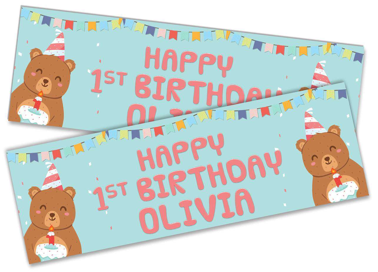 Personalised Birthday Banners Teddy Design Children Kids Party Decoration 114