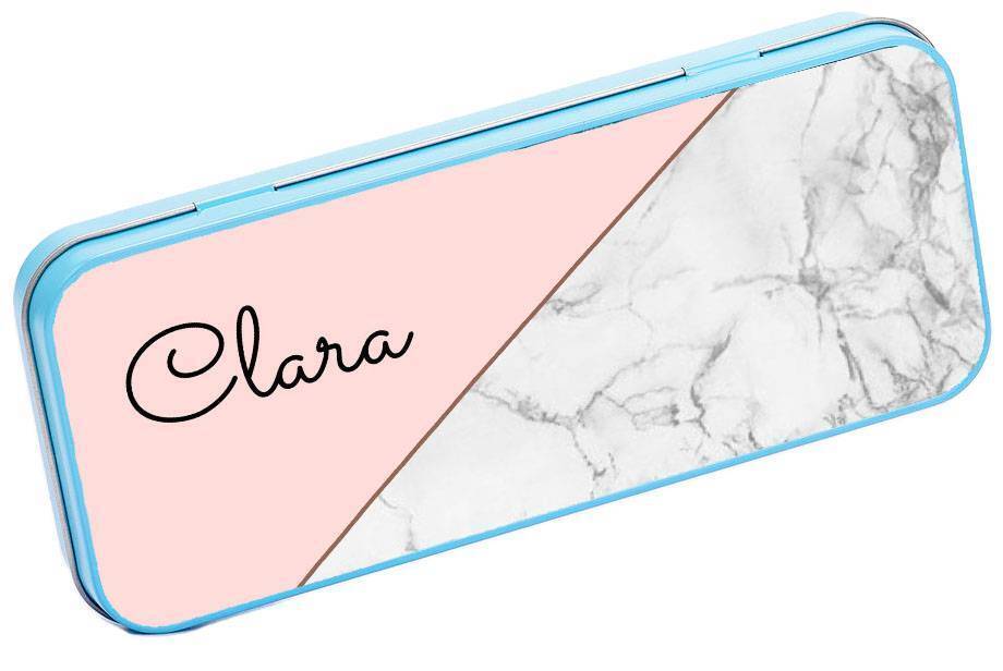 Personalised Any Name Marble Pencil Case Tin Children School Kids Stationary 29