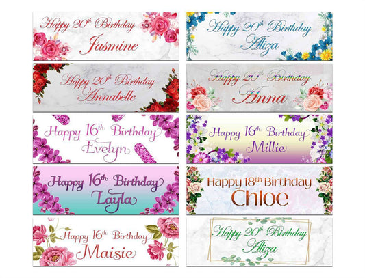 Personalised Birthday Banners Floral Design Kids adult Party Decoration 170