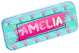 Personalised Any Name Flamingo Pencil Case Tin Children School Kid Stationary 17