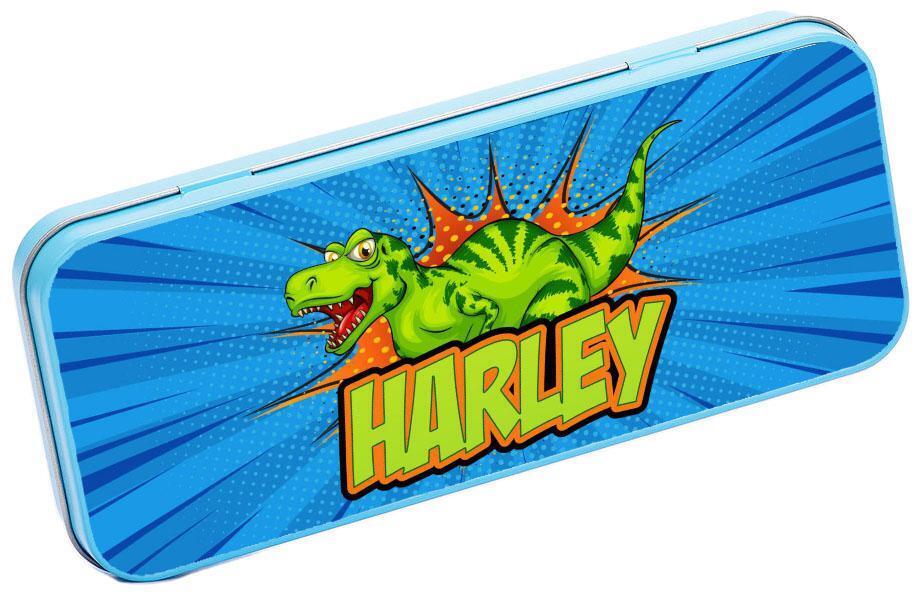 Personalised Any Name Dinosaur Pencil Case Tin Children School Kids Stationary 7