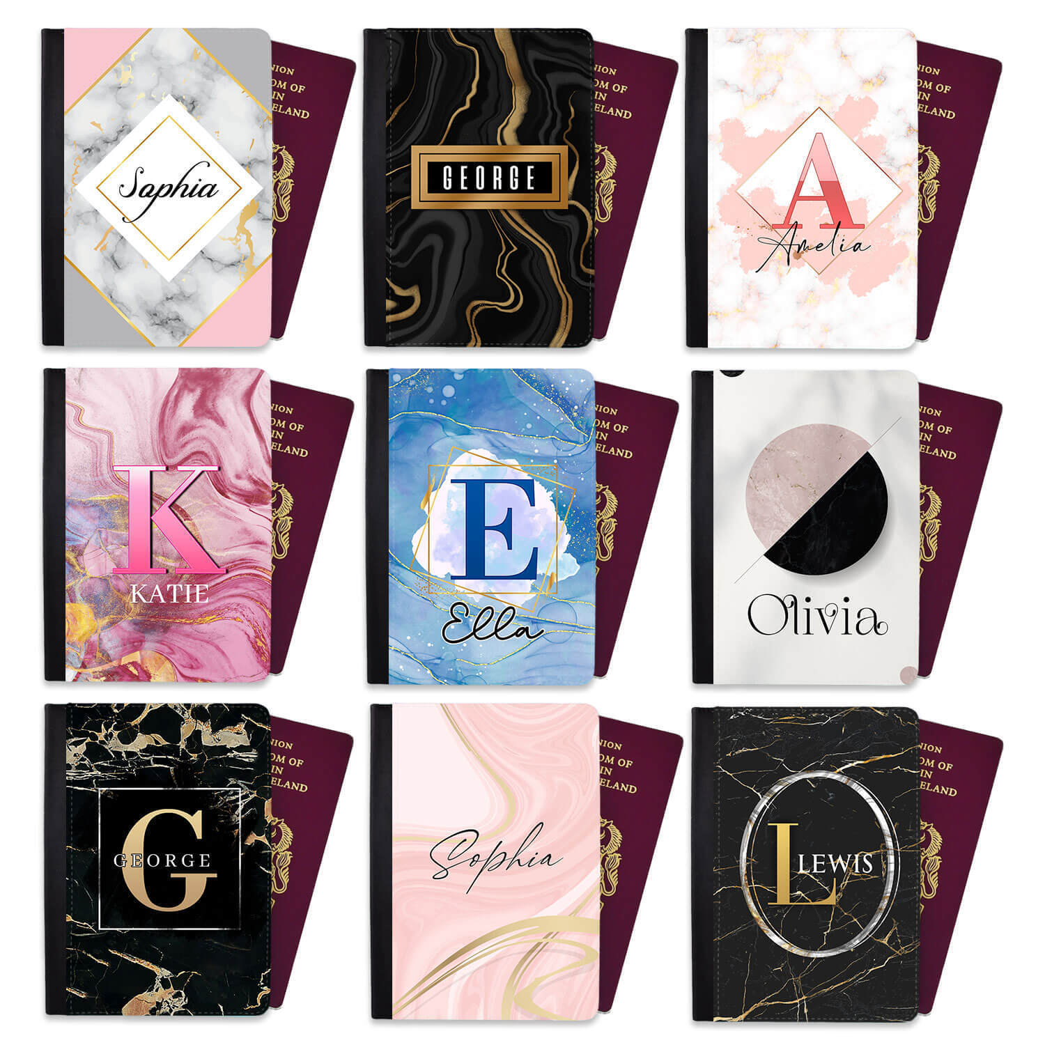 Personalised Marble Children Passport Cover Holder Any Name Holiday 15