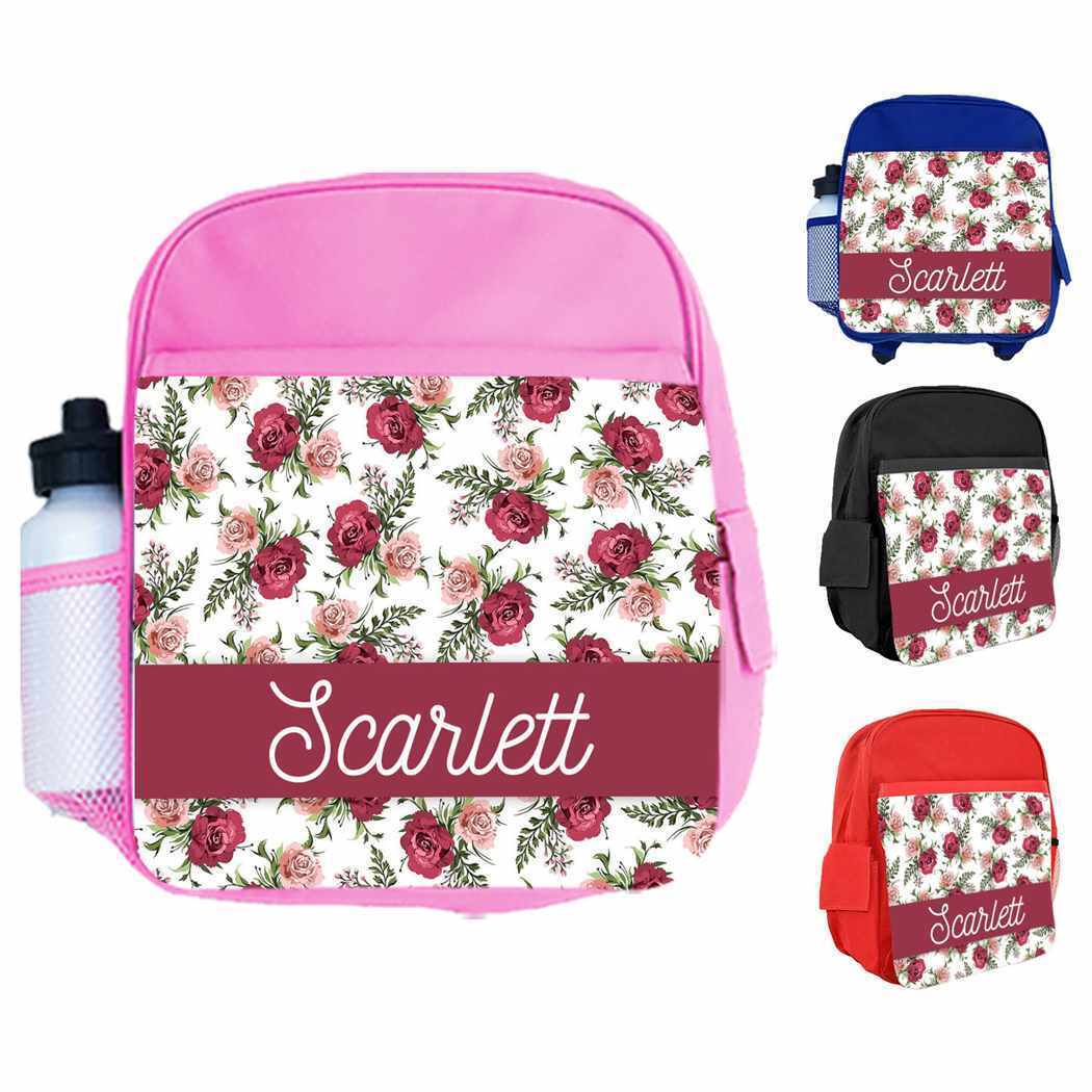 Personalised Kids Backpack Any Name Floral Design Boys Girls kid School Bag 17