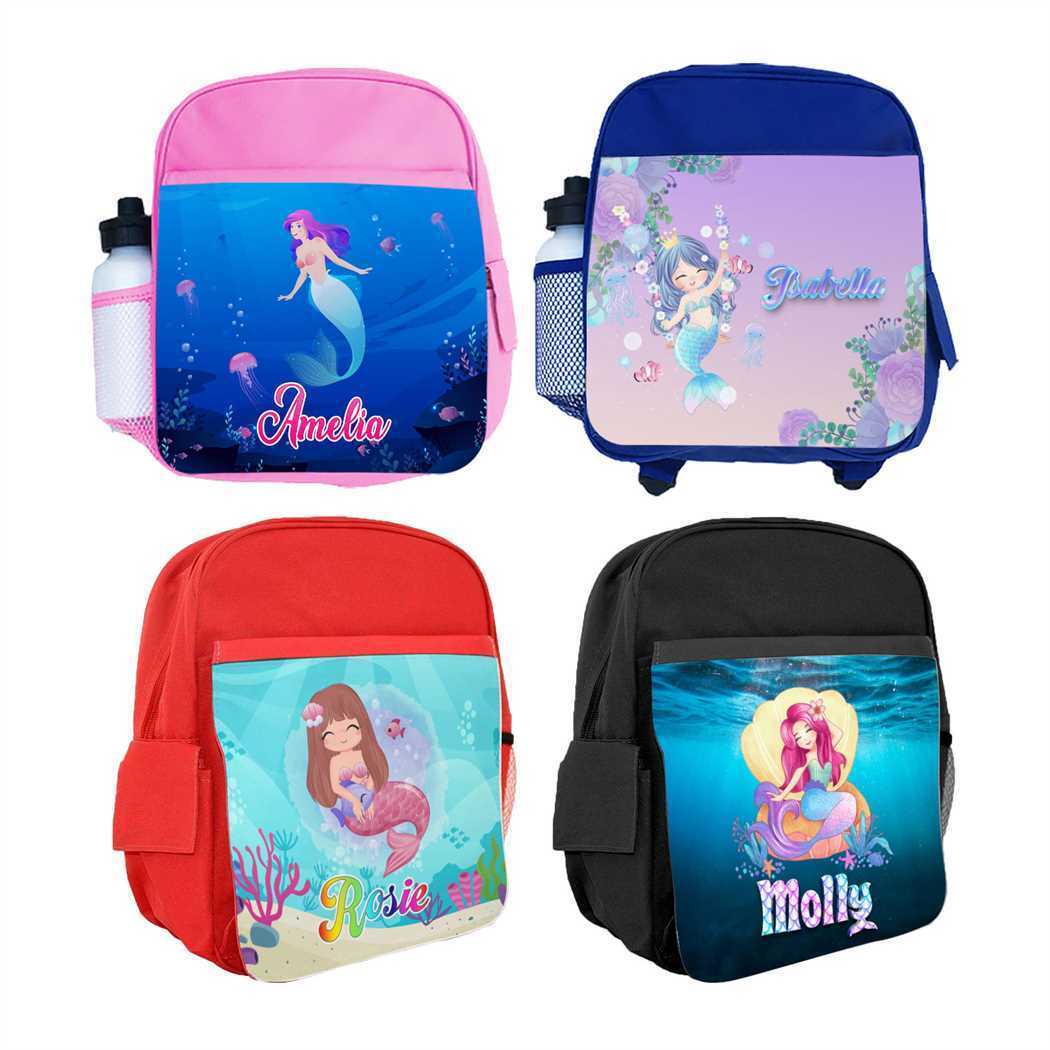 Personalised Kids Backpack Any Name Mermaid Design Boys Girls kid School Bag 25